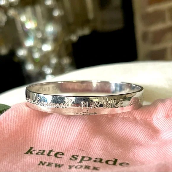 RARE KATE SPADE MOM SAID SILVER BANGLE BRACELET - Picture 2 of 6